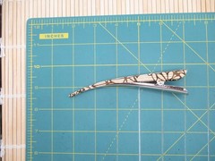 Brown Katazome Kimono Hair Clip 130mm Long Metal Upcycled Silk Hair Stick