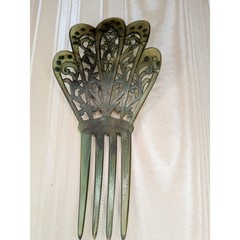 Antique Art Deco Art Neuveau Celluloid Hair Comb Decoration Blue Stones