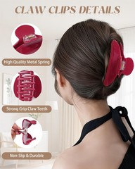 Lourny Acrylic Hair Clips for Women, 4.1 Inch 1 Count (Pack of 4), Cherry Red