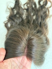 4″x4.3″ Cap New Fashion Wavy Black/Brown 20% Human Hair Topper Clip in 18″