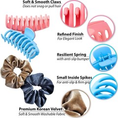 20 Pack- Large Hair Claw Clips for Thick Hair and Velvet Scrunchies 4.3in & 4