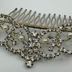 VTG Rhinestone Faux Pearl Hair Comb Bridal Formal Statement Headpiece Accessory