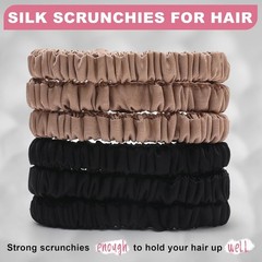 6Pcs Silk Hair Ties Small 22 Momme 100% Pure Mulberry Silk Scrunchies for Women