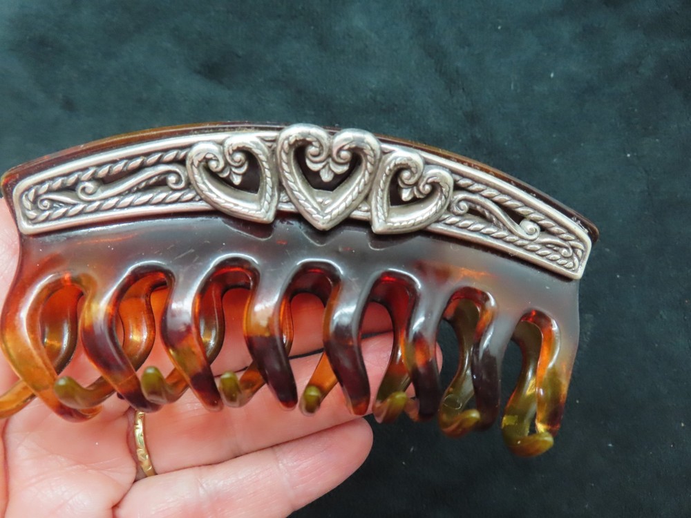 Vintage Brighton Faux Tortoise Hair Clip w/Hearts
