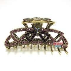 Beautiful purple rhinestone hair claw clip bronze alloy free shipping USA