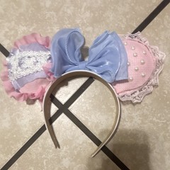 Pink Blue White Bow Headband Lace Pearl Glitter Little Bo peep Polka Dot Disney