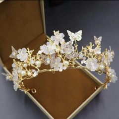 Baroque Pearl Rhinestone Crown and Tiara Butterfly Hairband Wedding Gift