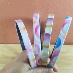 Girls Headbands Lot 4 Pcs 1/2″ Wide Hairbands Pink Brown Blue Circle Patterns