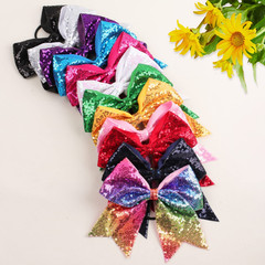Large Glitter Cheer Hair Bows Ponytail Holders Elastic Bands 7 Inches Teen Girls