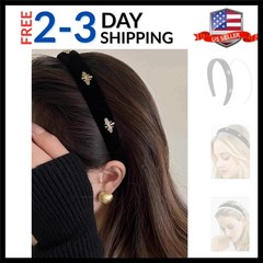 Black Velvet Headband with White Pearl Accents – Cute Vintage Designer Hair A…