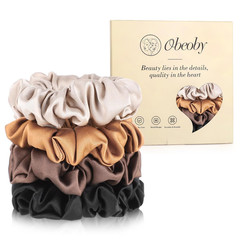 4 Pack 100% Mulberry Silk Hair Scrunchies Silk Hair Ties for Hair No Damage