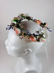 Flower Crown Headband Pink Rose Boho Bridal Hair Accessory Adjustable Ribbon FHA