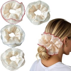 4 Pack Puffy Layered Lace Oversized Scrunchies for Women Girls, Chic French