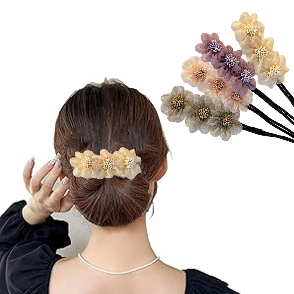 4 Pcs Deft Bun Maker – Magic 1 Count (Pack of 4), Pink+Gray+Purple+Yellow