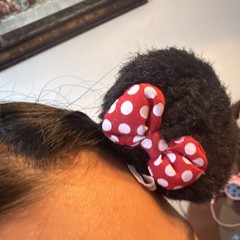 Disney Minnie Mouse Clip-On Barrettes Black Pom Pom Bow Red/White Polka Dot