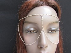 WOMEN SILVER METAL EXTRA LONG HEAD CHAIN FASHION JEWELRY FRONT GLASSES EYE COVER