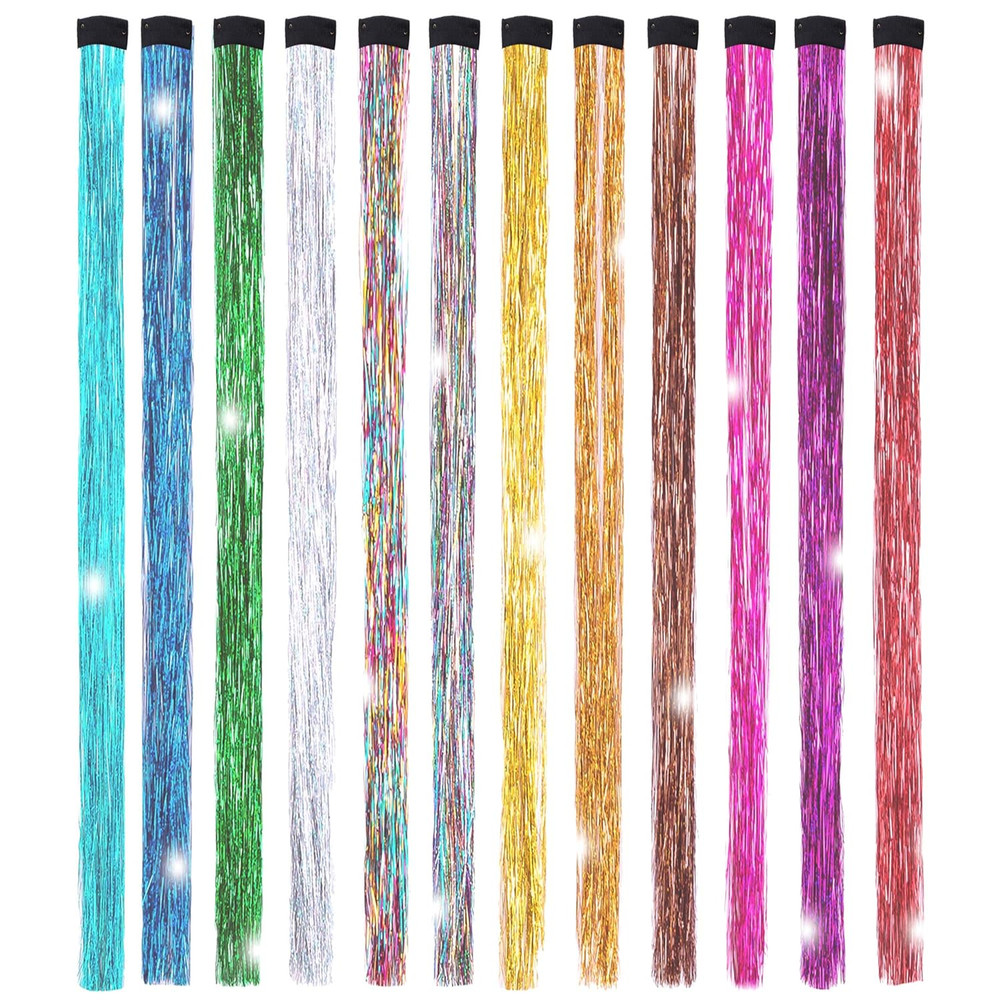19.7 Inch Clip in Hair Fairy Tinsel Kit Clips Clip on Glitter Hair Tinsel Extens
