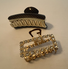 2-Pack Rectangle Hair Claw Clips Gold Metal/Plastic Clear Rhinestone Accents