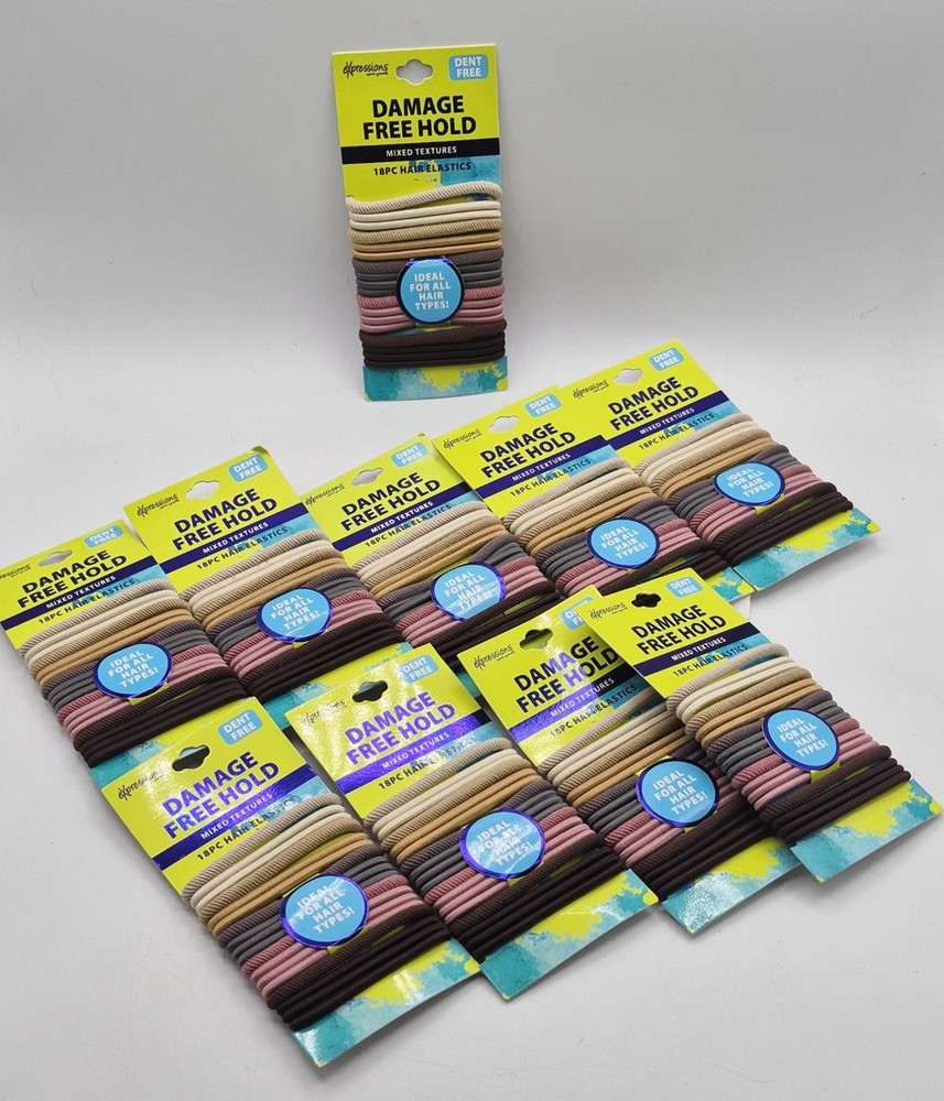 180pcs Hair Elastics Damage Free Mixed Textures Expressions (10 Pacjs Of 18)