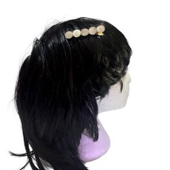 Natural Stone Look Gold Hair Clip Round Pale Taupe Design Accents Barrette