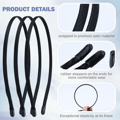 20 Pack Black Satin Cloth Fabric Covered Thin Metal Headbands DIY Crafting Pl…