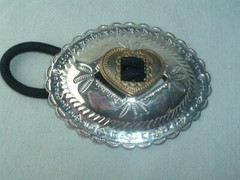 SOUTHWESTERN METAL CONCHO ELASTIC BAND PONYTAIL HOLDER HAIR ACCESSORY