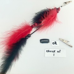 Black and Red Feather Hair Extension or Roach Clip Retro