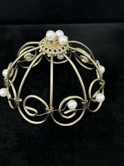 Vintage 50s MCM Hair Jewelry Chignon Bun Holder Cage Dome Faux Pearl Beads Korea