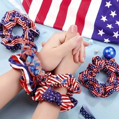 9Pcs Random USA Flag Scrunchies Patriotic Hair Ties for 4th of July Memorial Day
