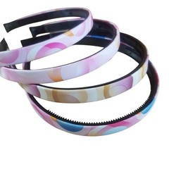 Girls Headbands Lot 4 Pcs 1/2″ Wide Hairbands Pink Brown Blue Circle Patterns