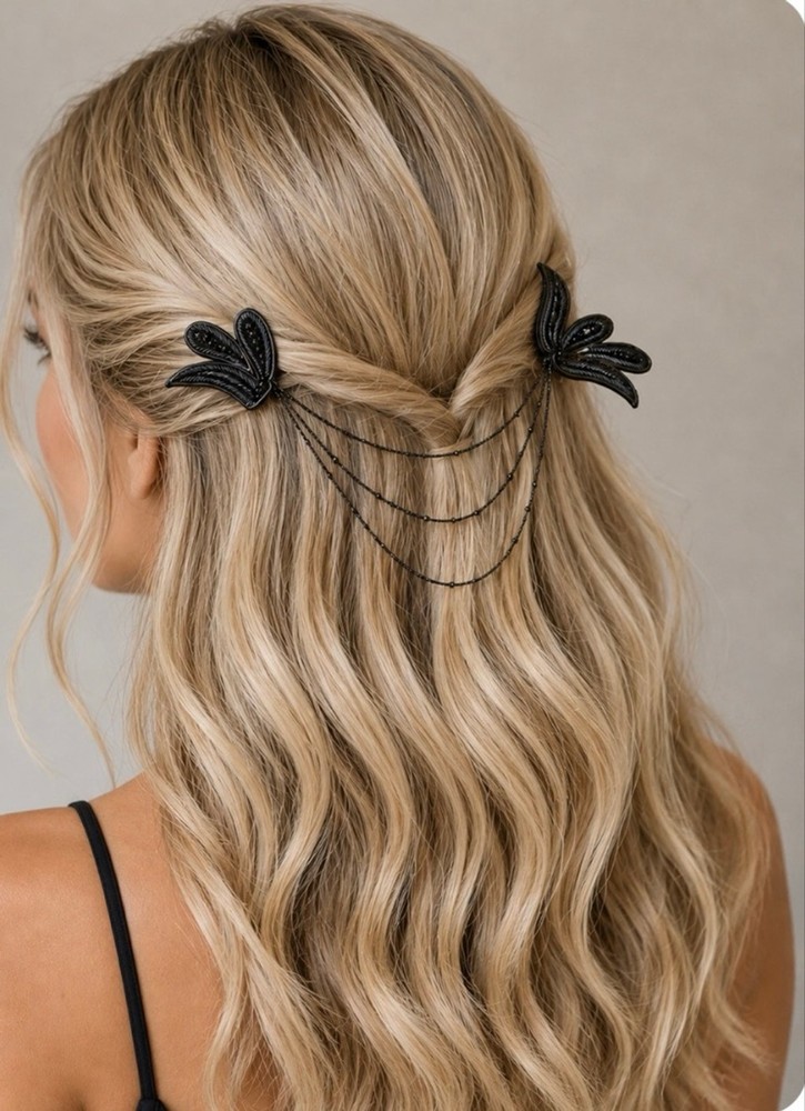 New Deepa Gurnani Black & Silver Beaded Hair Clip