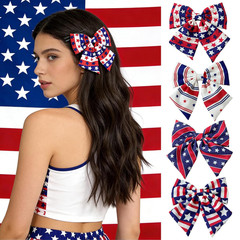 4th of July Star Striped Bow Hair Clips for Women, 4PCS Independence Day Patriot