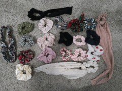 Lot 20 Hair Pieces (19 Scrunchies, 1 Headband) Many Patterns And Colors