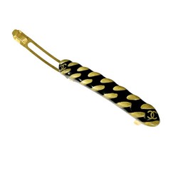 CHANEL Barrette 97A Coco Mark Curb Chain Ribbon Gold Black Gold Logo Ladies
