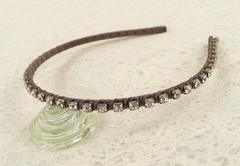 NEW J. CREW SILK WRAPPED METAL HEADBAND w/FACETED CLEAR GLASS CRYSTALS TAUPE