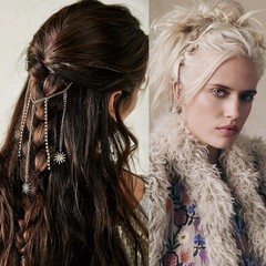 Free People Majestic Hair Piece Silver Black Bohemian Renaissance Medieval