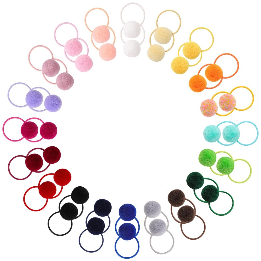 40pcs Baby Hair Ties Soft Fluffy Pom Pom Ponytail Holders No Damage Nylon Ela…