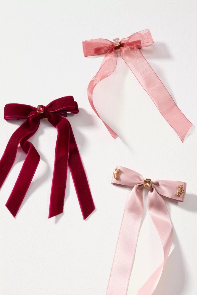 NWT Anthropologie Gemstone Bow Hair Clips Set of 3 Pink