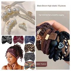 3 IN 1 BUNDLE DEAL – Pearl Hair Clip, Elastic Hair Band & Turban Headbands Hair