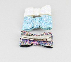 small glitter bow set barrette hair clip 1 5/8″ wide White Turquoise Multi Color