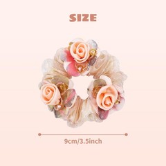 7 PCS Stretchy Mesh Rose Flower Hair Scrunchies Floral Ponytail Holders Band