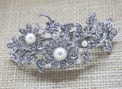 Silver tone with clear rhinestone crystal hair barrettes metal hair clip 4444
