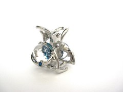 Small mini silver metal clear blue ball crystal hair claw clip