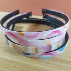 Girls Headbands Lot 4 Pcs 1/2″ Wide Hairbands Pink Brown Blue Circle Patterns