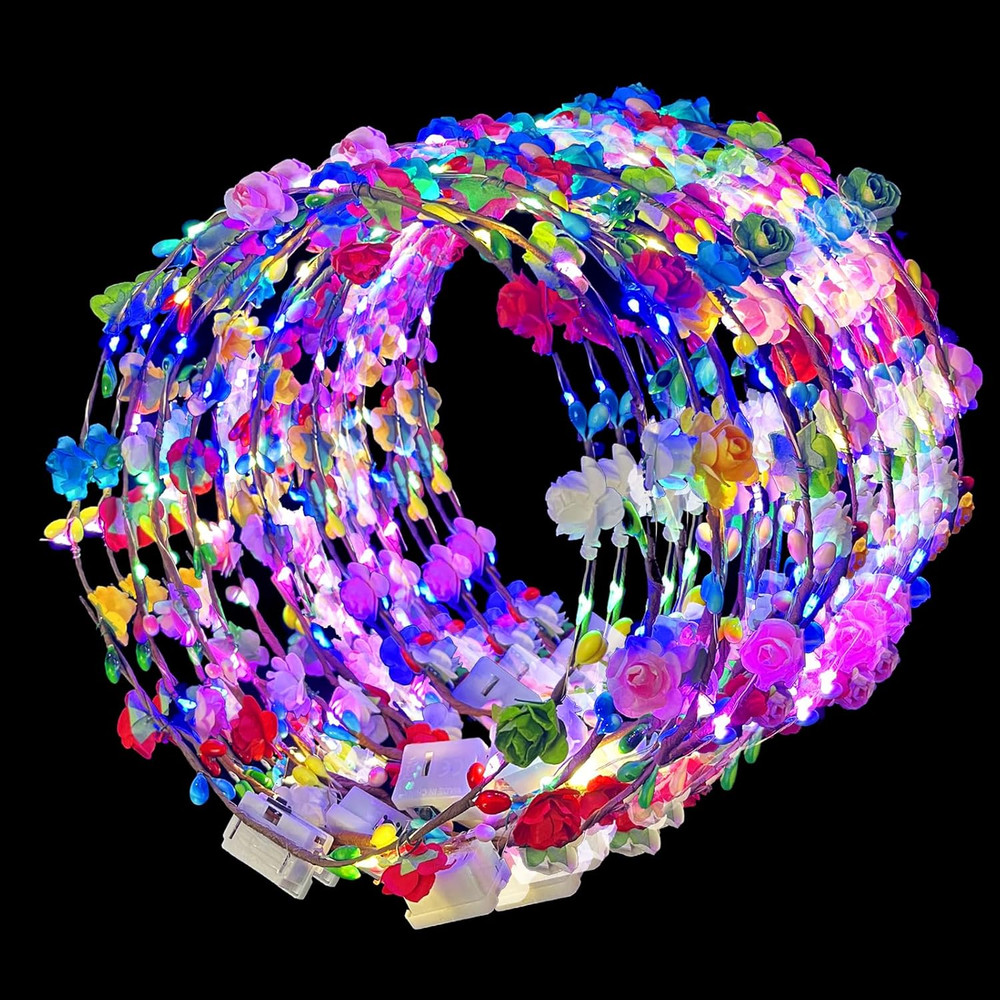 50 Pcs LED Flower Crowns Headbands,Flower Crowns for Women,Mardi Gras Light up H