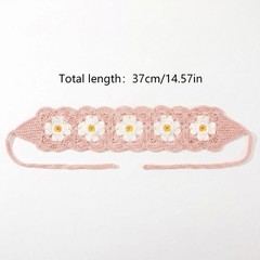 1Pc Pink Daisy Crochet Headband Polyester Boho Hair Band for Daily Wear