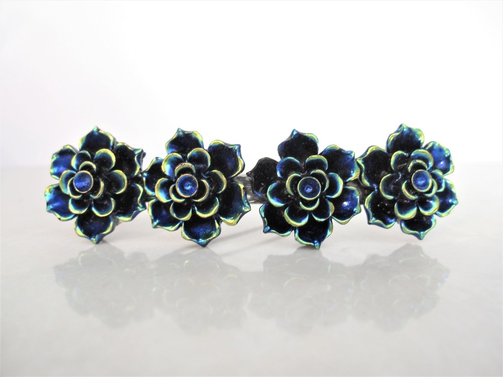 Iridescent flower filigree hair pin clip barrette for fine thin hair