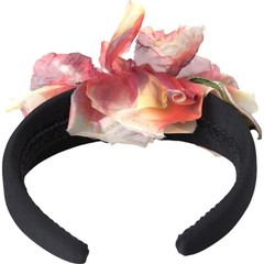 DOLCE & GABBANA Diadem Rose Pink Silk Floral Black Tiara Women Hairband 820usd