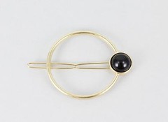 gold circle barrette black stone outline shape metal hair clip barrette round