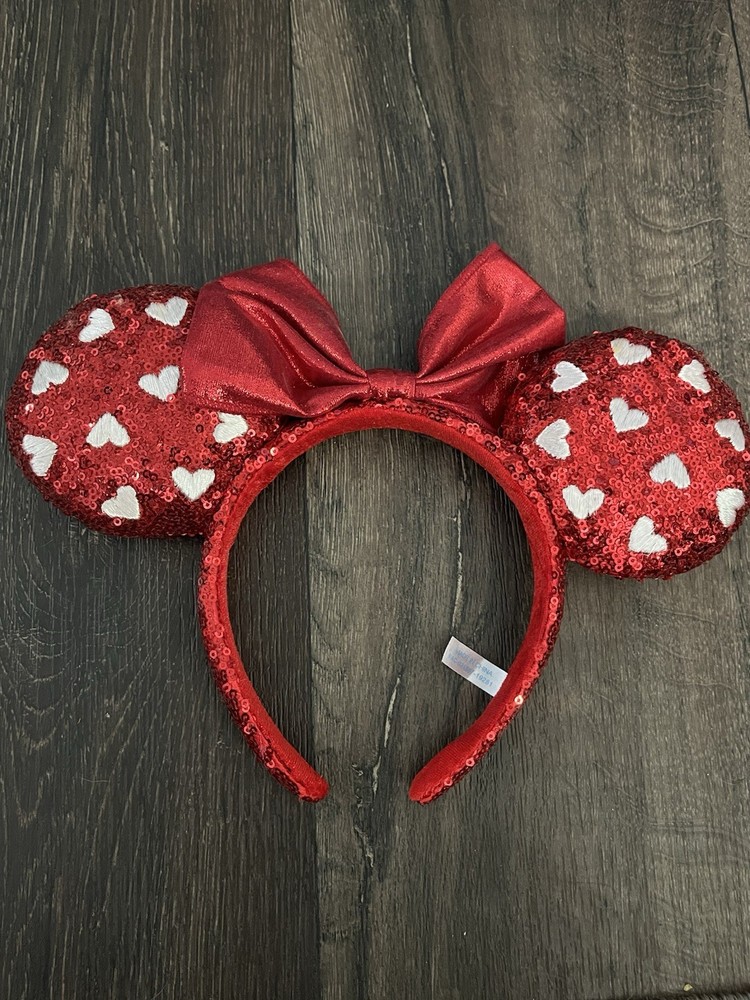 Disney Tokyo Disney Resort Minnie Mouse Ears Headband Red Sequin Bow Hearts